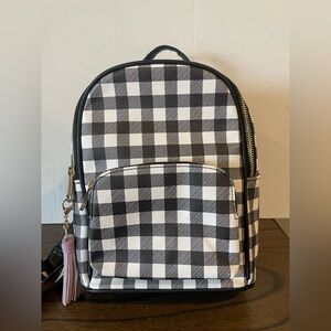 Claire's Black White Plaid Mini Backpack